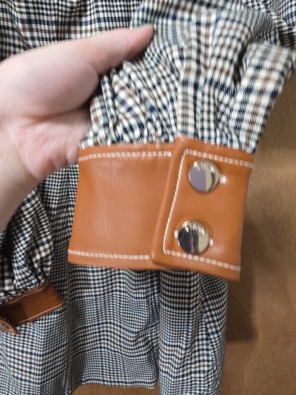 STAUD Plaid Button-Front Dress with Contrast Leather Pockets - Picture 8 of 11
